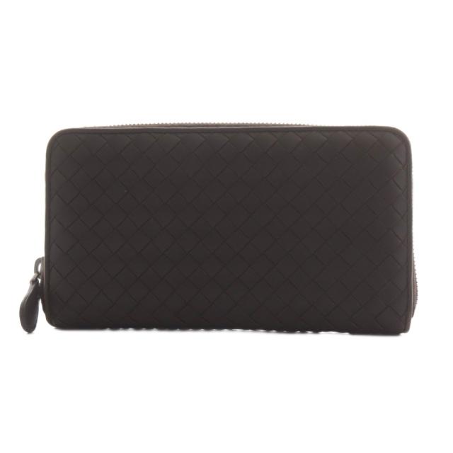 【中古】ボッテガヴェネタ BOTTEGA VENETA イントレチャート 長財布 ラウンドファスナー 小銭入れ レザー 茶