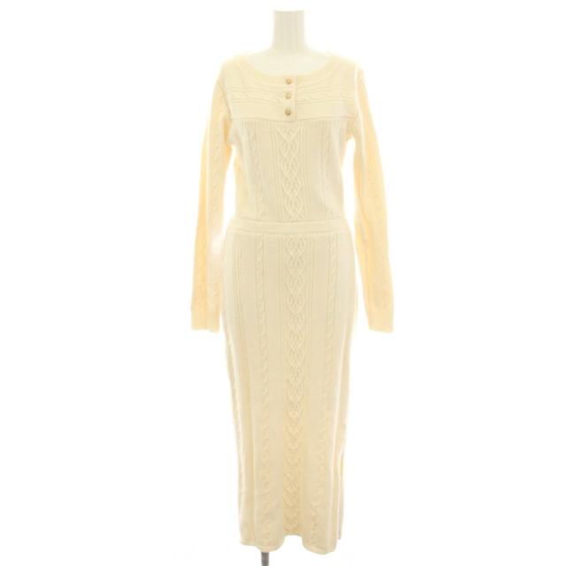 【中古】ハーリップトゥ Cecily Cable Knit Dress ワンピース マキシ ロング ニット 長袖 ウール混 M 白 ホワイト