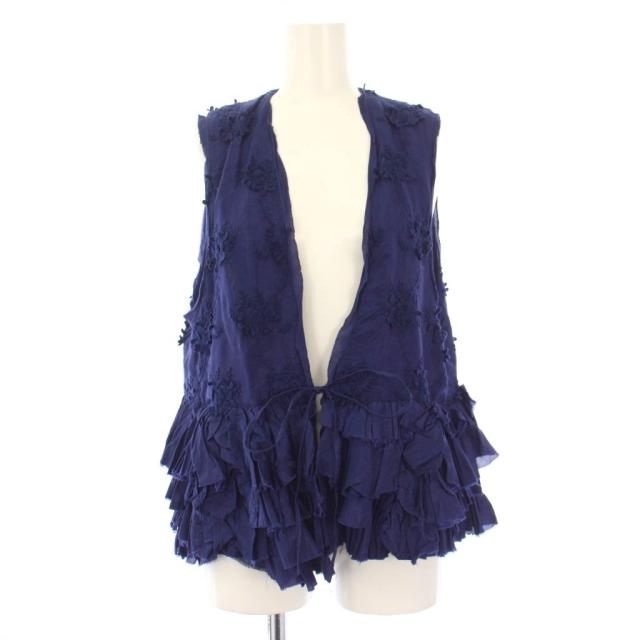 【中古】クリンクル クリンクル クリンクル frill rayon shantung vest ベスト ジレ フリル F 青 ブルー レディース