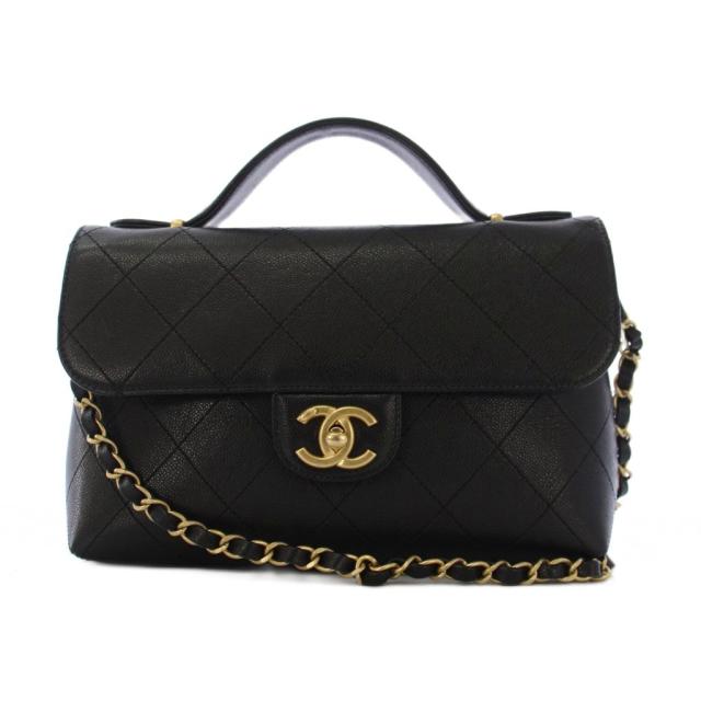 【中古】シャネル CHANEL トップハンドル キャビアスキン チェーンショルダーバッグ 黒 /KH ■OH レディース