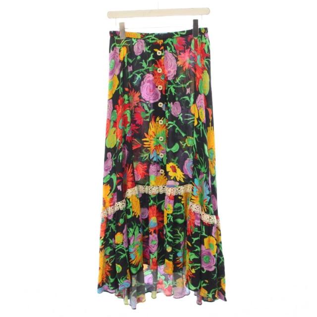 【中古】未使用品 グッチ GUCCI 21SS ケン・スコット フレアロングスカート 花柄 38 黒 653702 /KH レディース