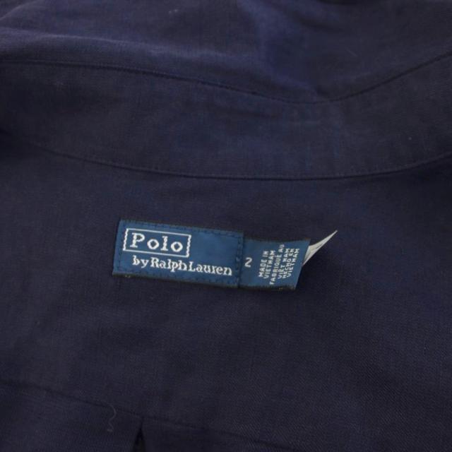 【中古】ポロ バイ ラルフローレン Polo by Ralph Lauren シャツワンピース ロング シルク混 リネン混 半袖 2 紺