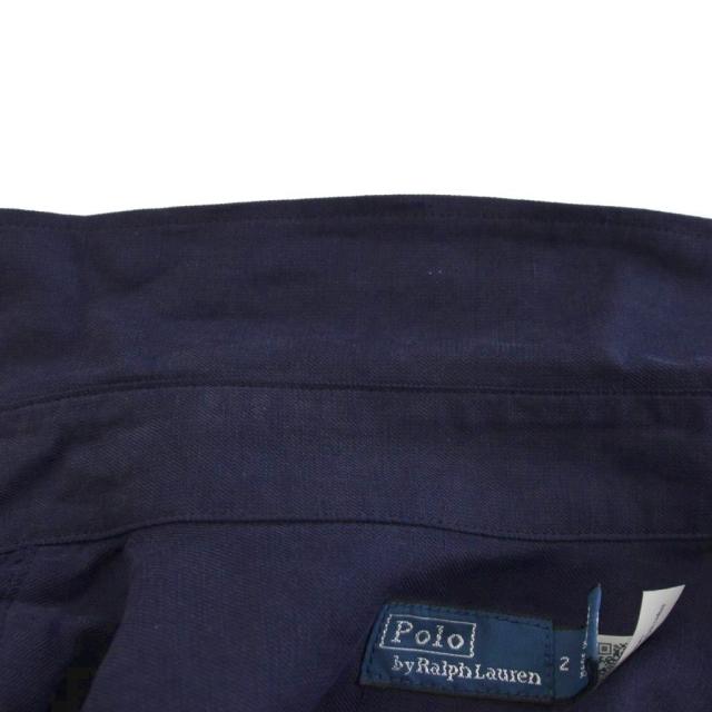 【中古】ポロ バイ ラルフローレン Polo by Ralph Lauren シャツワンピース ロング シルク混 リネン混 半袖 2 紺