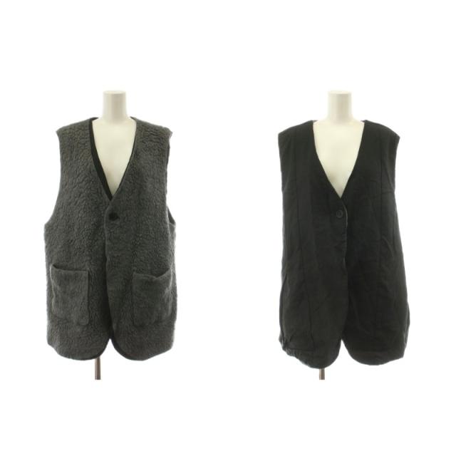 【中古】ネストローブ 22AW wool boa reversible vest ウールボアリバーシブルベスト ジレ 麻 リネン F グレー 黒