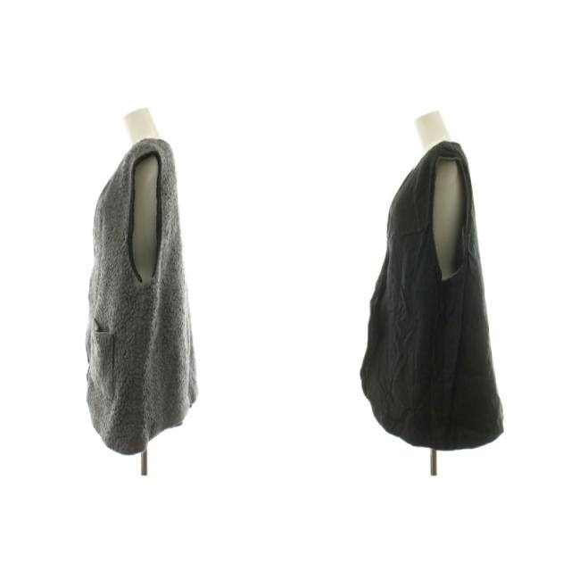 【中古】ネストローブ 22AW wool boa reversible vest ウールボアリバーシブルベスト ジレ 麻 リネン F グレー 黒_1