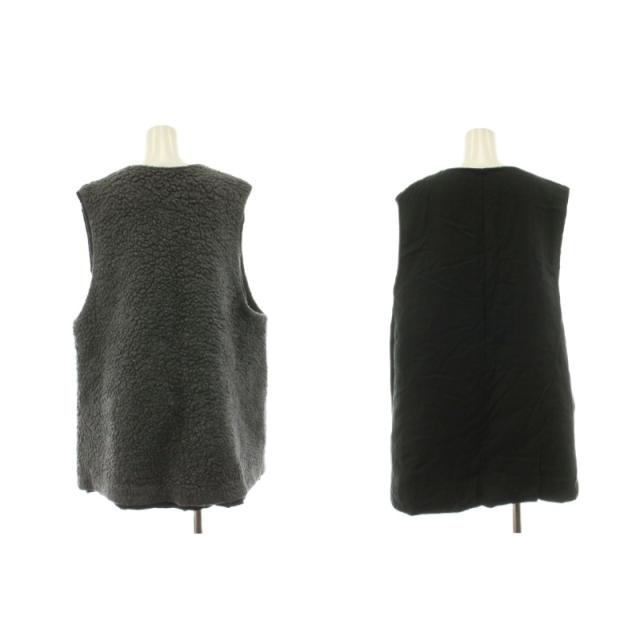 【中古】ネストローブ 22AW wool boa reversible vest ウールボアリバーシブルベスト ジレ 麻 リネン F グレー 黒_2