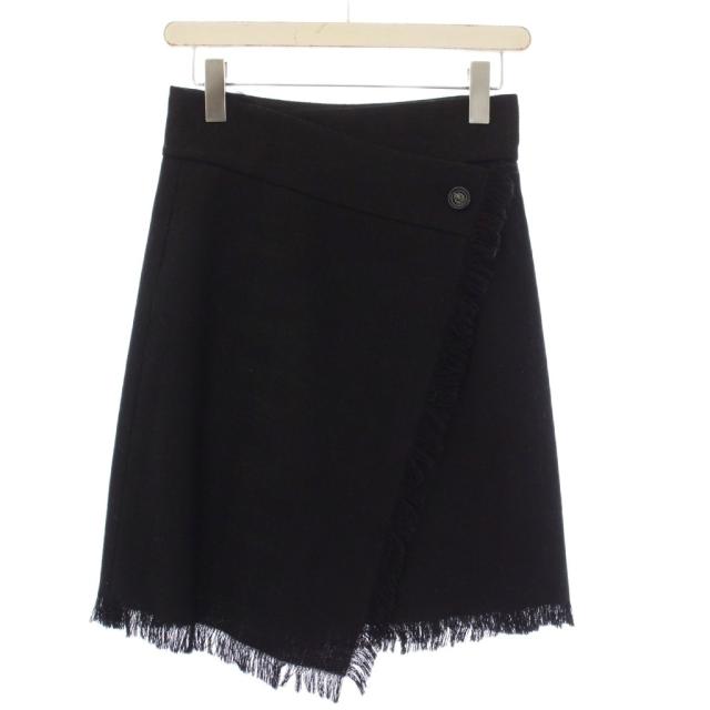 【中古】シャネル CHANEL ツイードラップスカート 台形 ひざ丈 フリンジ 34 黒 P46261V34311 /KH レディース