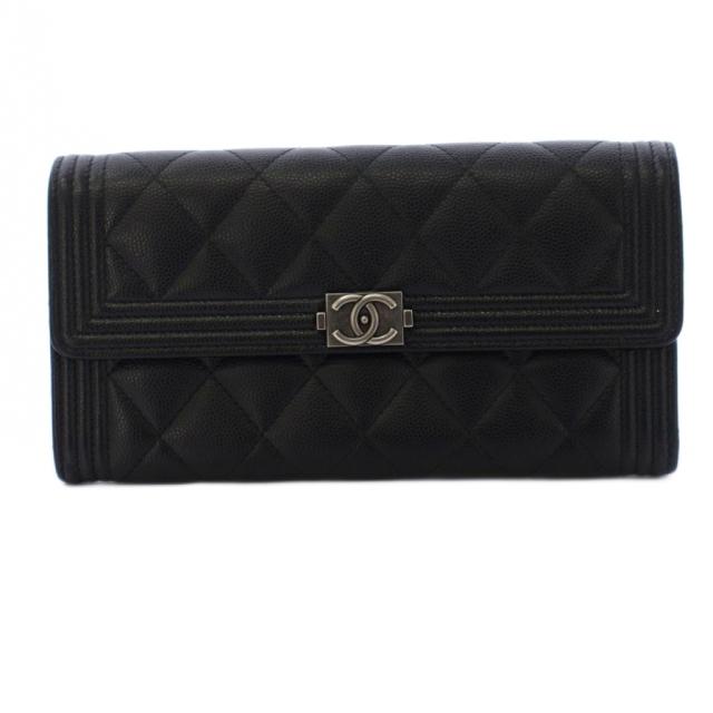 【中古】シャネル CHANEL ボーイシャネル キャビアスキン 長財布 ココマーク 黒 24番台 /KH ■OH レディース