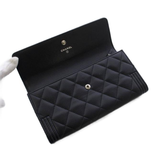 【中古】シャネル CHANEL ボーイシャネル キャビアスキン 長財布 ココマーク 黒 24番台 /KH ■OH レディース_4