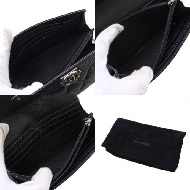 【中古】シャネル CHANEL ボーイシャネル キャビアスキン 長財布 ココマーク 黒 24番台 /KH ■OH レディース_7