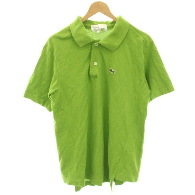 【中古】コムデギャルソンシャツ × LACOSTE コットン鹿の子アシンメトリーポロシャツ カットソー 半袖 L 黄緑