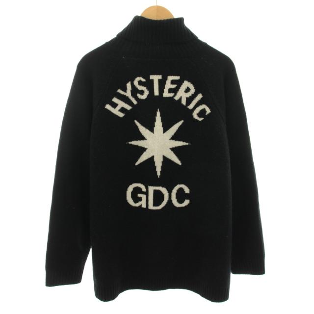 【中古】ヒステリックグラマー ジーディーシーコラボ タートルネックニット 長袖 バックプリント L 黒 白 GD0200