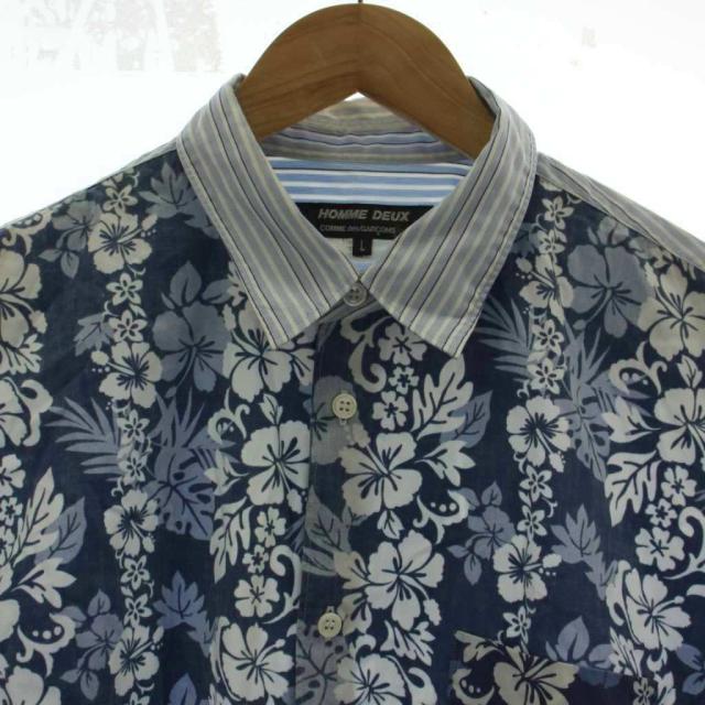 【中古】コムデギャルソンオムドゥ シャツ カットソー L 青 ブルー 花柄 ストライプ 半袖 DK-B050 /GG メンズ_2