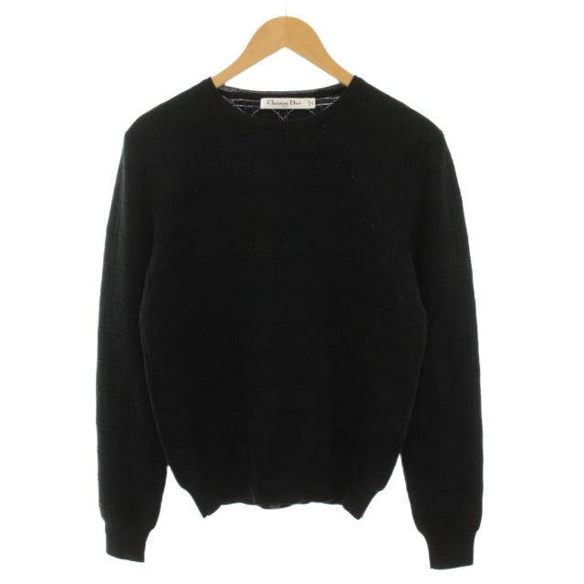 【中古】クリスチャンディオール Christian Dior ニット セーター シルク混 38 黒 ブラック ラウンドネック 織り柄