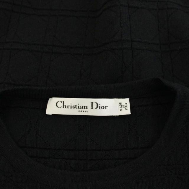 【中古】クリスチャンディオール Christian Dior ニット セーター シルク混 38 黒 ブラック ラウンドネック 織り柄_2
