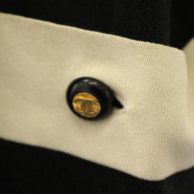 【中古】シャネル CHANEL ニットカーディガン トッパー 半袖 ココマークボタン 黒 ブラック ベージュ レディース
