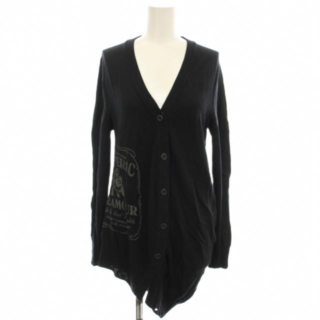 【中古】ヒステリックグラマー HYSTERIC GLAMOUR カーディガン ニット ウール 長袖 プリント F 黒 ブラック