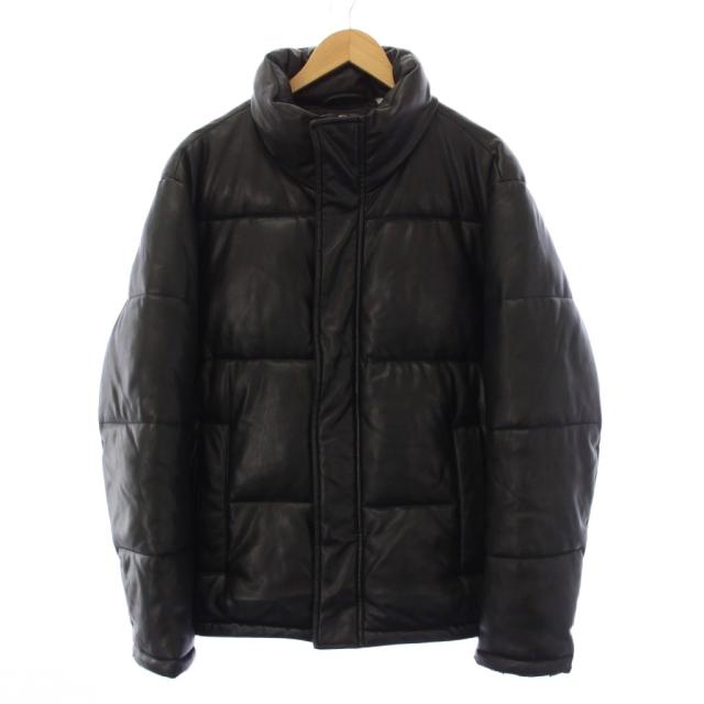 【中古】カルバンクライン CALVIN KLEIN クラシック フェイクレザー パファージャケット ジップアップ M 黒 メンズ