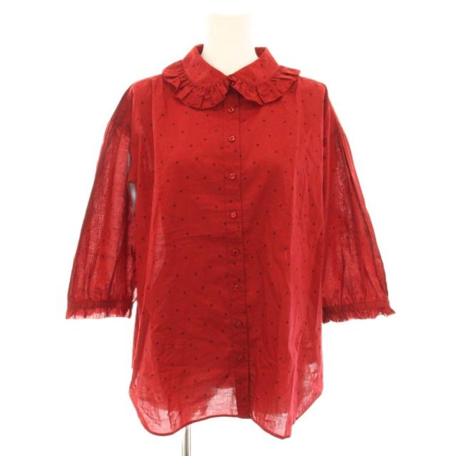 【中古】ピンクハウス PINK HOUSE シャツ ブラウス 長袖 ドット柄 フリルカラー 赤 レッド A2153FB /YT レディース