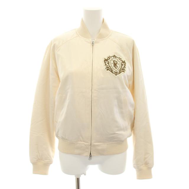 【中古】ポロ ラルフローレン ロゴサテンボンバージャケット スカジャン ロゴワッペン XS ベージュ レディース