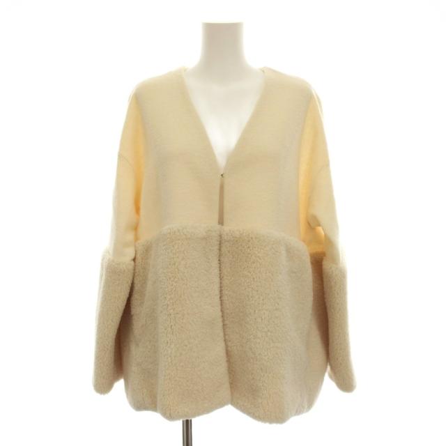 【中古】ヨリ yori ショートファーコート Vネック ウール アウター F 白 アイボリー ボア切替 YR2115-094AW /YM