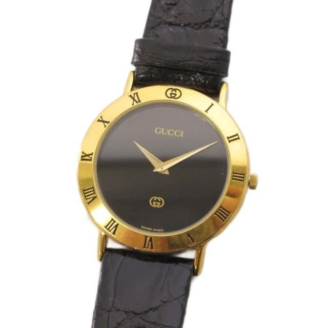 【中古】グッチ GUCCI ヴィンテージ 腕時計 クォーツ 黒 ブラック ゴールド 3000M /TK ■OH レディース