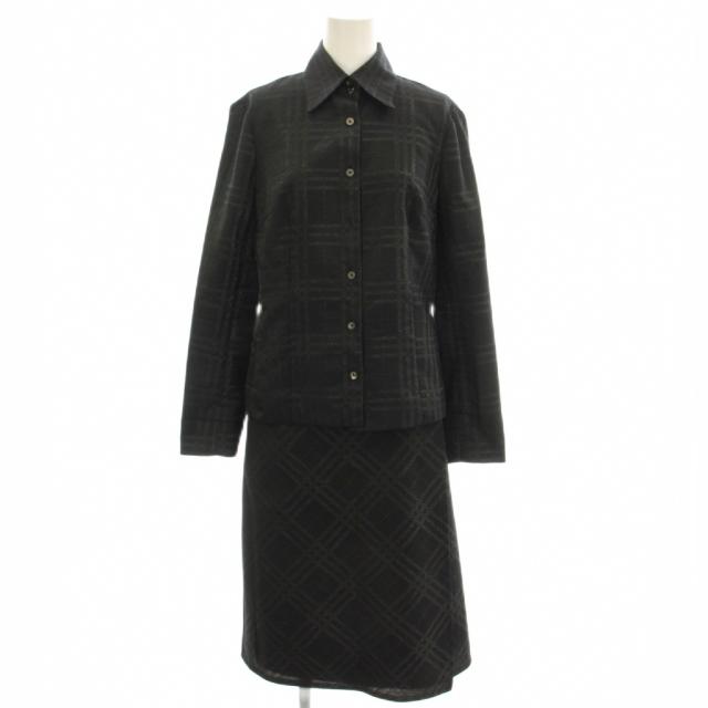【中古】バーバリー BURBERRY LONDON セットアップ シャツ ラップスカート チェック ひざ丈 スカート 40 黒
