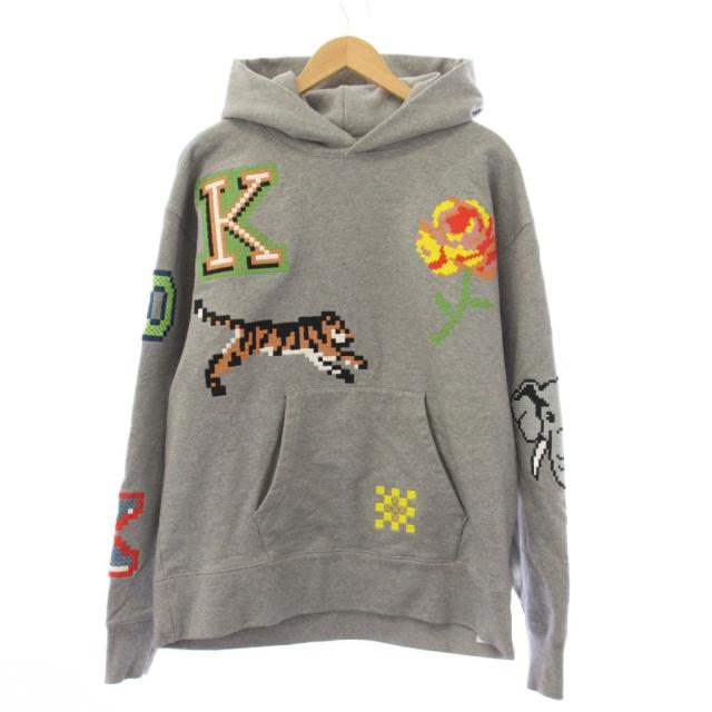 【中古】ケンゾー KENZO ピクセル刺繍 プルオーバーパーカー スウェット 長袖 L グレー FD55SW4674ME /HN メンズ