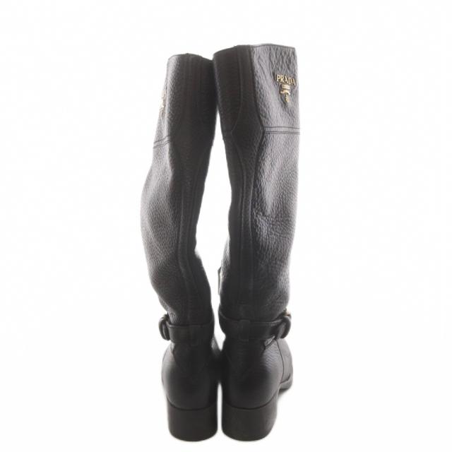 【中古】プラダ PRADA ロングブーツ チャンキーヒール ロゴ レザー 23.0cm 黒 ブラック /AN15 レディース_2