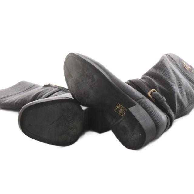 【中古】プラダ PRADA ロングブーツ チャンキーヒール ロゴ レザー 23.0cm 黒 ブラック /AN15 レディース_4