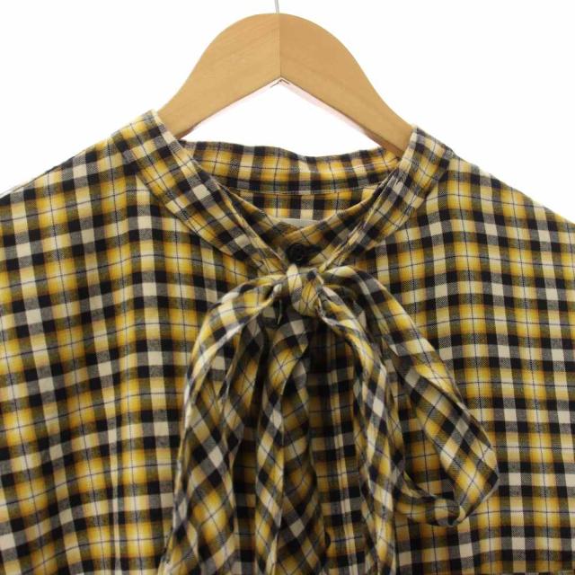 【中古】バレンシアガ ニュースウィングシャツ ブラウス 長袖 チェック リボンタイ ロゴプリント 34 黒 ブラック