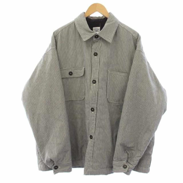 【中古】ポストオーバーオールズ DESCENDAN ヒッコリーストライプジャケット ステンカラージャケット 中綿 XL 紺 白