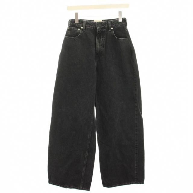 【中古】シシクイ SHISHIKUI デニムパンツ ワイドパンツ ジーンズ USED加工 38 黒 ブラック 2045-2050 /HN