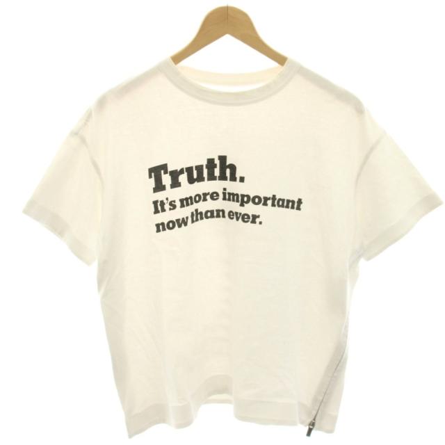 【中古】サカイ NEW YORK TIMES Truth TEE Tシャツ カットソー 半袖 ロゴプリント サイドジップ 2 白 ホワイト