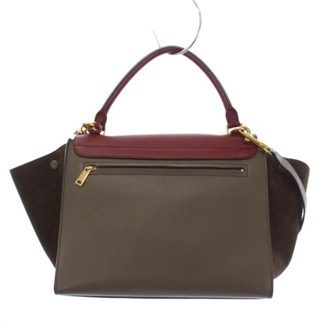 【中古】セリーヌ CELINE トラペーズ ミディアム ハンドバグ ショルダーバッグ 2WAY レザー 赤 グレージュ /AN ■OH_1