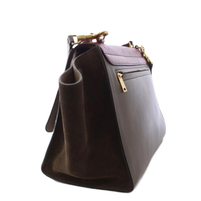 【中古】セリーヌ CELINE トラペーズ ミディアム ハンドバグ ショルダーバッグ 2WAY レザー 赤 グレージュ /AN ■OH_2