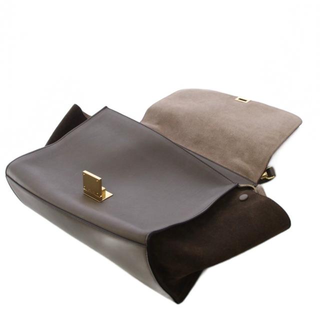 【中古】セリーヌ CELINE トラペーズ ミディアム ハンドバグ ショルダーバッグ 2WAY レザー 赤 グレージュ /AN ■OH_4