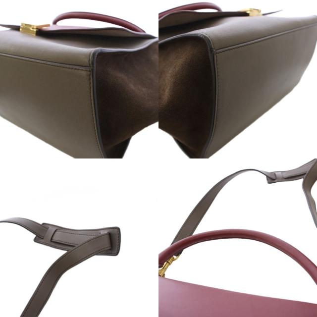 【中古】セリーヌ CELINE トラペーズ ミディアム ハンドバグ ショルダーバッグ 2WAY レザー 赤 グレージュ /AN ■OH_7