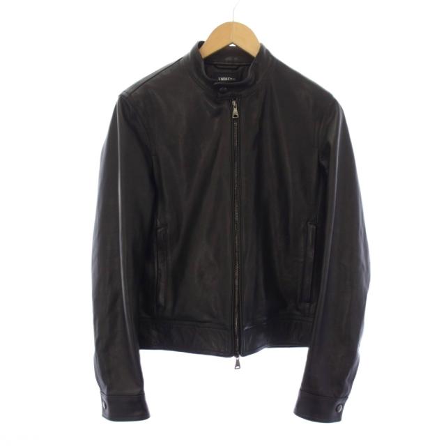 【中古】エンメティ EMMETI シングルライダースジャケット ジップアップ 羊革 44 黒 /PJ メンズ