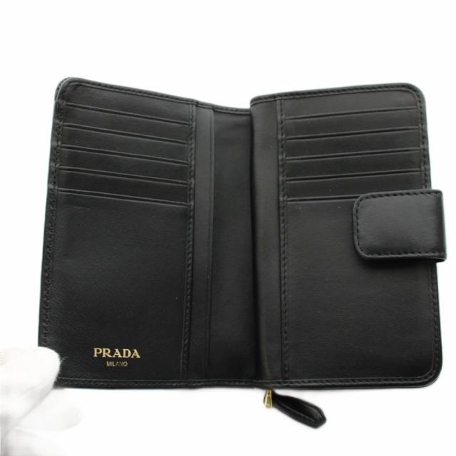 【中古】プラダ PRADA 二つ折り財布 コンパクトウォレット レザー リボンモチーフ 黒 ブラック /YM ■OH レディース_5