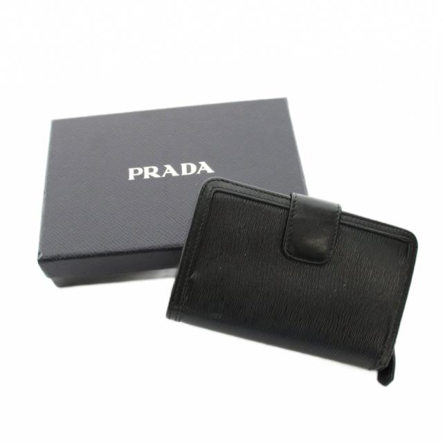 【中古】プラダ PRADA 二つ折り財布 コンパクトウォレット レザー リボンモチーフ 黒 ブラック /YM ■OH レディース_8