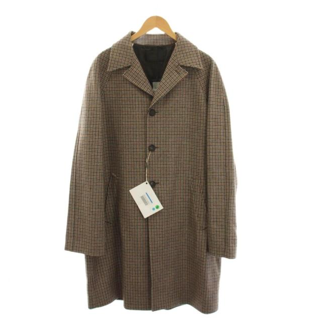 【中古】未使用品 プラダ PRADA ウールコート ロング アウター 千鳥格子 52 茶色 ブラウン グレー 黒 SGN738 /YM