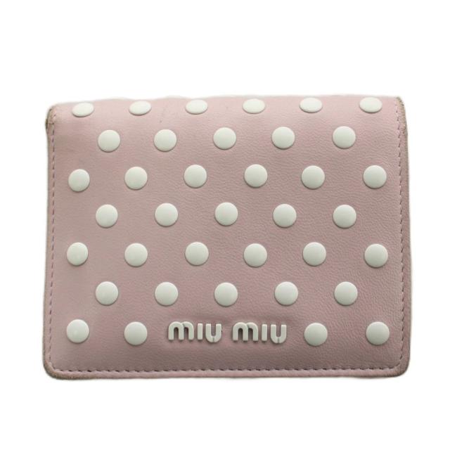 【中古】ミュウミュウ miumiu 財布 二つ折り 小銭入れ ドットスタッズ レザー ピンク 5MV204 /AN27 ■OH レディース