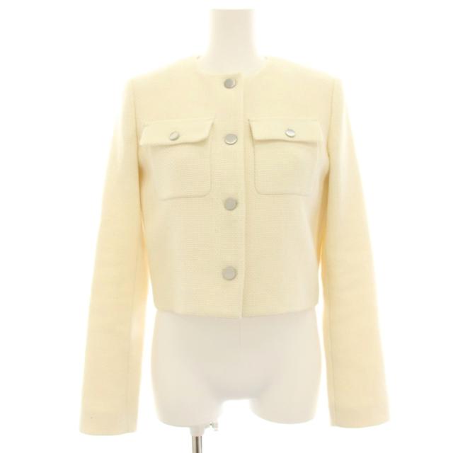 【中古】セオリー PLUSH TWEED PKT CARDEN JKT ノーカラージャケット ウール混 ショート丈 0 白 ホワイト