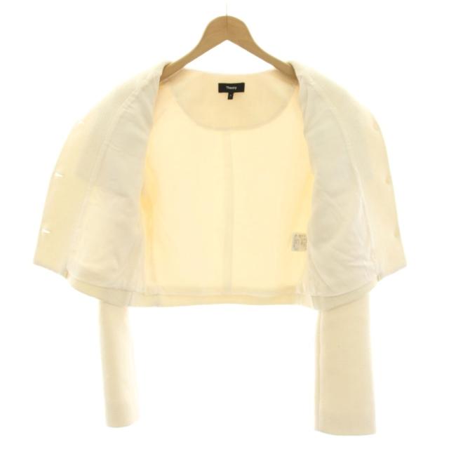 【中古】セオリー PLUSH TWEED PKT CARDEN JKT ノーカラージャケット ウール混 ショート丈 0 白 ホワイト_3