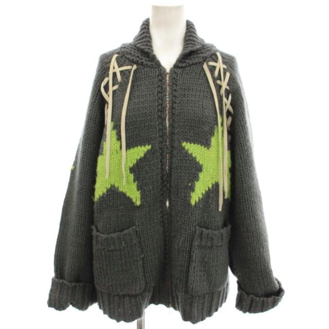 【中古】コンバース CONVERSE コトハヨコザワ レースアップローゲージニット カーディガン ニット 星 F グレー