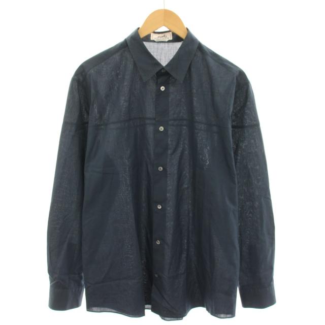 中古】エルメス HERMES シャツ 長袖 総柄 17/43 紺 ネイビー /YT