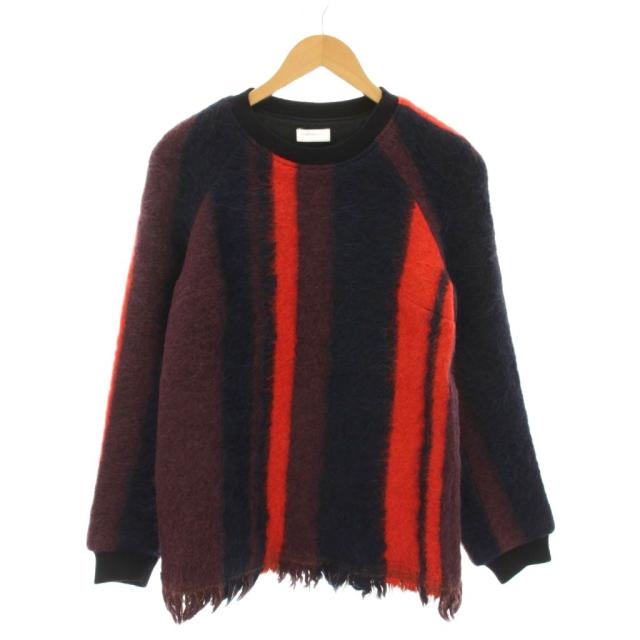 【中古】ドリスヴァンノッテン DRIES VAN NOTEN ニット セーター フリンジ 34 赤 レッド 紺 ネイビー ストライプ