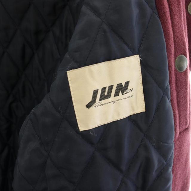 【中古】ジュンメン JUN MEN スタジャン 中綿ジャケット ウール 袖レザー 切替 刺繍 黒 ブラック ボルドー 51623_3