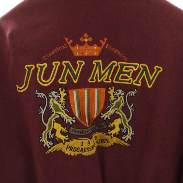【中古】ジュンメン JUN MEN スタジャン 中綿ジャケット ウール 袖レザー 切替 刺繍 黒 ブラック ボルドー 51623_7